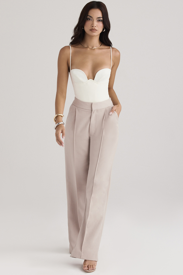 'Alivia' Beige Loose Fit Trousers